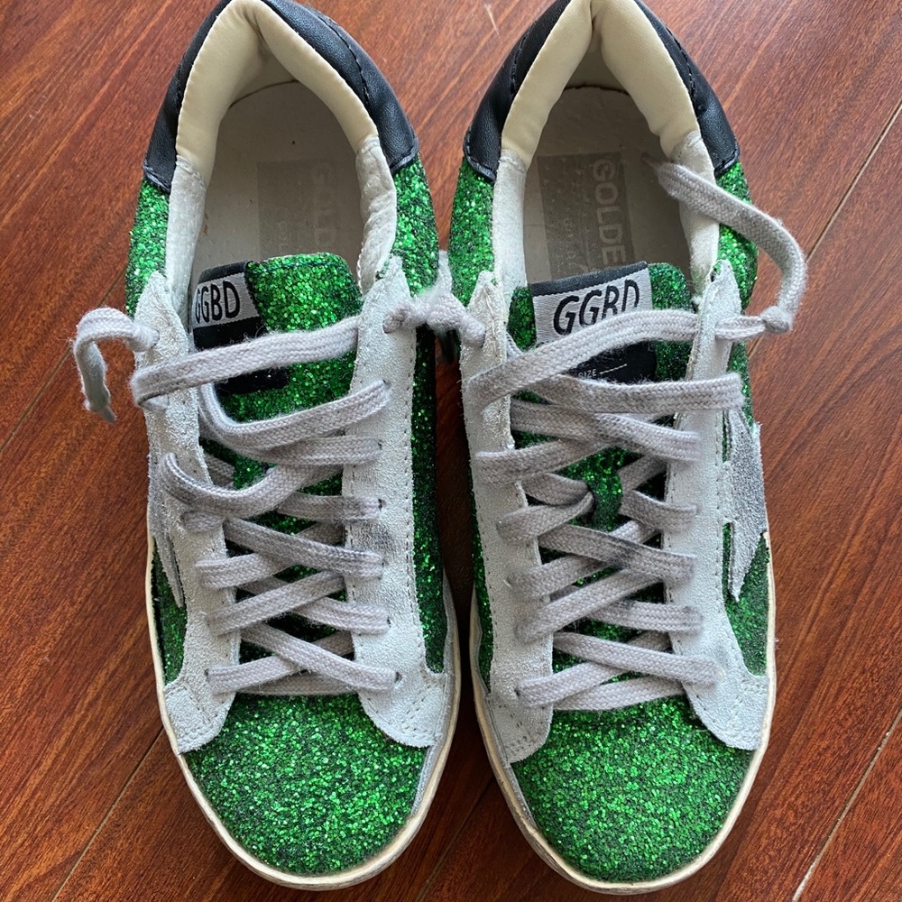 Green glitter handcrafted sneakers